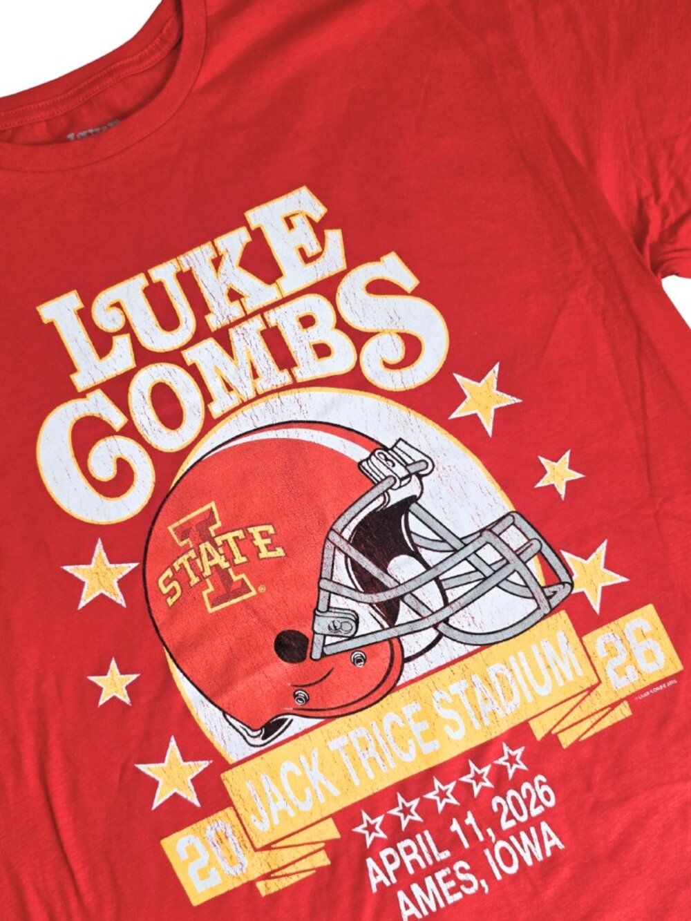 Luke Combs Iowa State Concert T-Shirt Jack Trice Stadium Ames 2026 Red XL - Picture 2 of 2